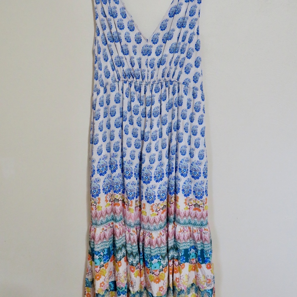 Anthropologie Lined Tiered Sleeveless Floral Maxi Dress Perfect 1X - Picture 2 of 11